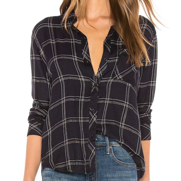 Rails Hunter Plaid Button Down Flannel Shirt XS Navy Snow Lurex Metallic $178 - Picture 1 of 16
